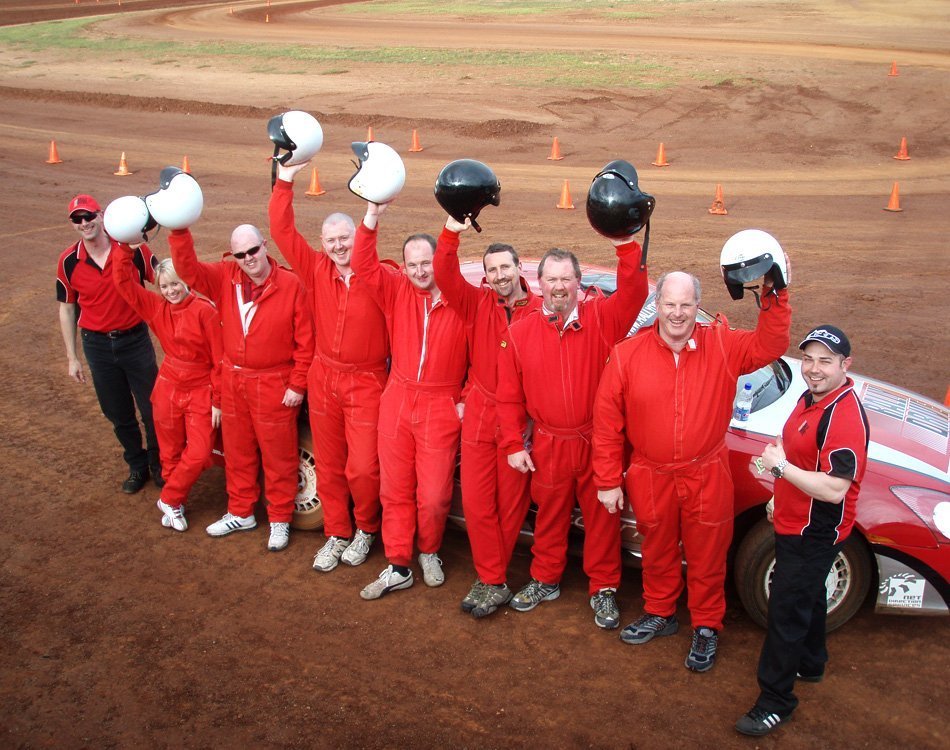 A corporate team down on the track