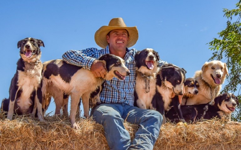 Tom Curtain with his beloved team of working dogs at Katherine Outback Experience 