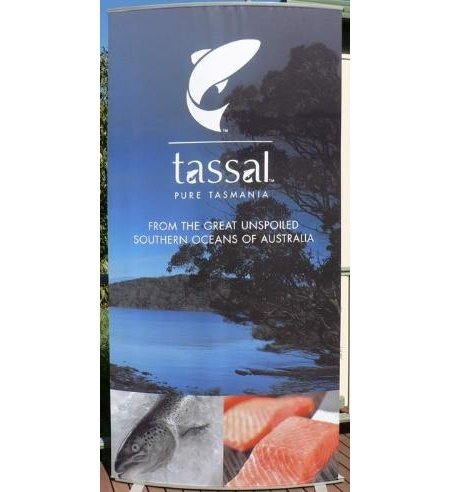 Tassal banner Atlantic Salmon from Tassal Stand-up Curved banner 1m wide X 2.2m high www.tassal.com.au