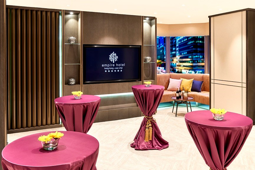 Empire Room 2 in cocktail style.  Newly-renovated and equipped with a touch-screen TV panel and state-of-the-art AV system