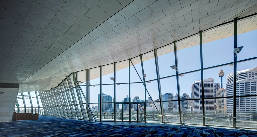 ICC Sydney Grand Ballroom Foyer is a stunning pre-function space with city skyline views.