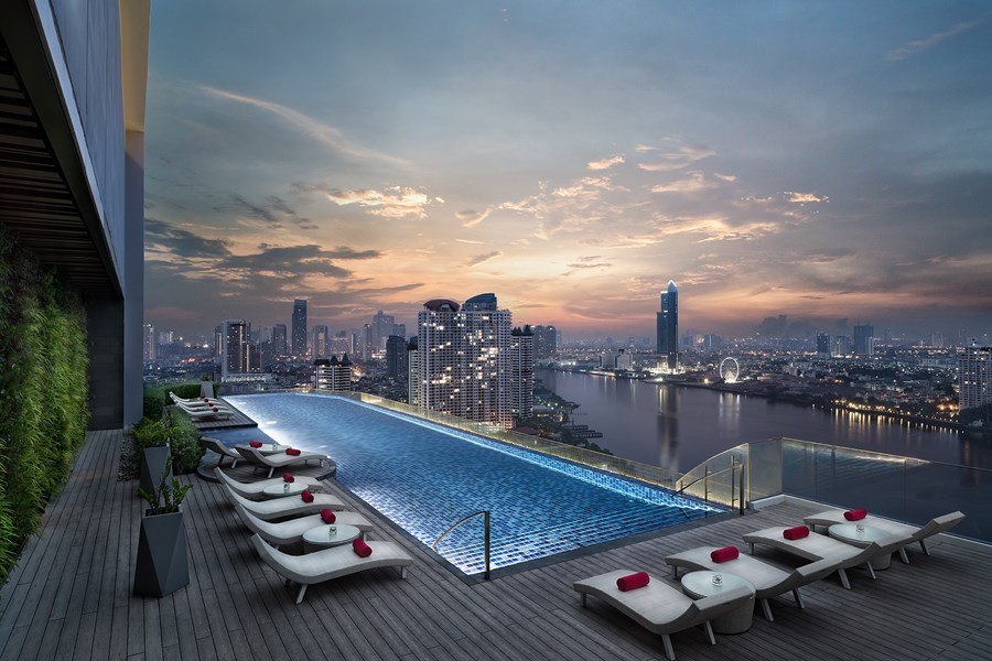 Roof-top 25-metre infinity swimming pool on 26th floor